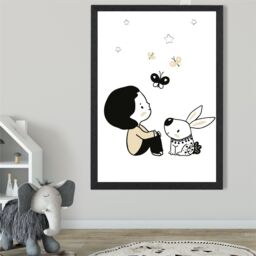 ARTZE Scandi Prince Little Boy with Rabbit Framed Print SIZE: A4 with Black Frame - thumbnail 2