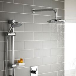 Clifton Chrome Triple Shower with Hung Slide Rail Kit & Overhead Drencher in Silver - thumbnail 1