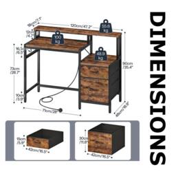 FURNOS Industrial Computer Desk With Drawers, USB Outlets & LED Lights in Brown - thumbnail 7