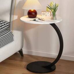 FLAVORA White+Black-C-Shaped Side Table Living Room in Black - Size: 0.6m2 - thumbnail 3