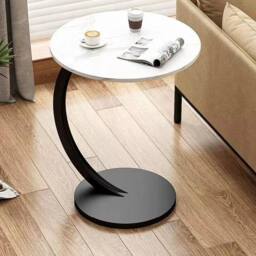 FLAVORA White+Black-C-Shaped Side Table Living Room in Black - Size: 0.6m2 - thumbnail 4