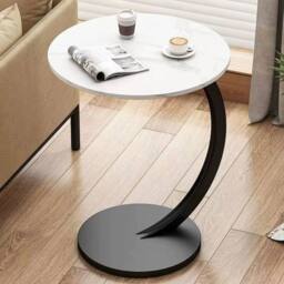 FLAVORA White+Black-C-Shaped Side Table Living Room in Black - Size: 0.6m2 - thumbnail 2