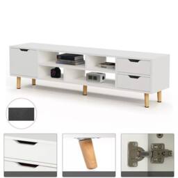 EONLION High Gloss TV Stand Cabinet Entertainment Center in White - thumbnail 1