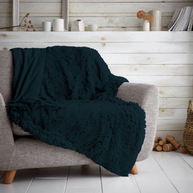 GAVENO CAVAILIA Fluffy Faux Fur Throw in Teal - Size: 150 cm × 200 cm