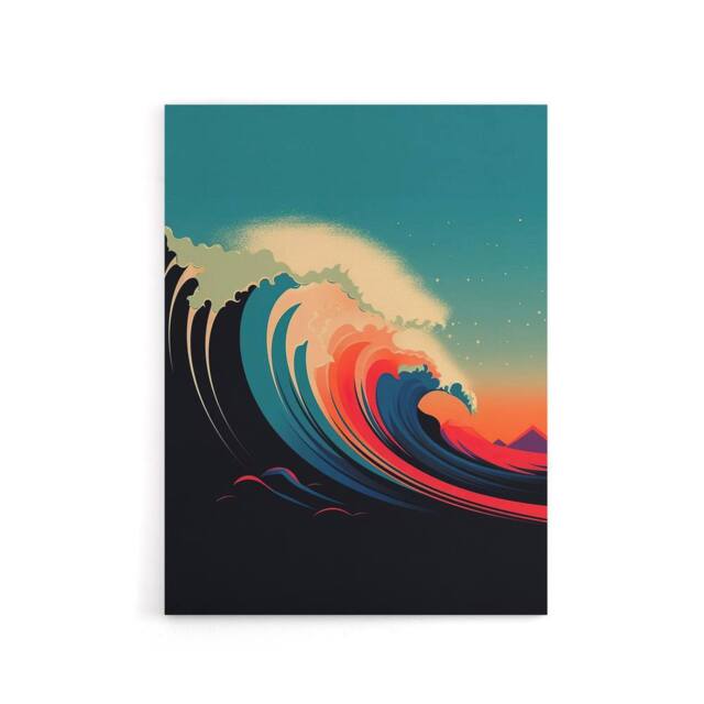 "Artery8 Rainbow Colour Surf Wave Ocean Bauhaus Canvas Wall Art Print in Blue - Size: W24"" x H32""" - image 1