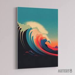 "Artery8 Rainbow Colour Surf Wave Ocean Bauhaus Canvas Wall Art Print in Blue - Size: W24"" x H32""" - thumbnail 2