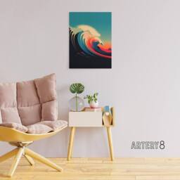 "Artery8 Rainbow Colour Surf Wave Ocean Bauhaus Canvas Wall Art Print in Blue - Size: W24"" x H32""" - thumbnail 3