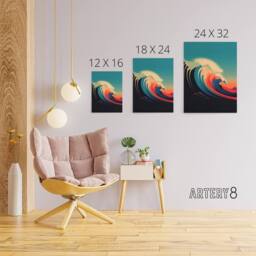 "Artery8 Rainbow Colour Surf Wave Ocean Bauhaus Canvas Wall Art Print in Blue - Size: W24"" x H32""" - thumbnail 4