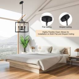 NIVOR Industrial Metal Chandelier Lantern 4 -Light Hanging Pendant E14 in Black - thumbnail 4