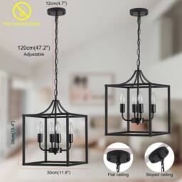 NIVOR Industrial Metal Chandelier Lantern 4 -Light Hanging Pendant E14 in Black - thumbnail 2