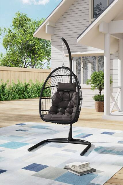 Living and Home Outdoor Hanging Egg-Shaped Chair in Black - Size: A - image 1