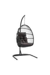 Living and Home Outdoor Hanging Egg-Shaped Chair in Black - Size: A - thumbnail 4