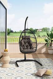 Living and Home Outdoor Hanging Egg-Shaped Chair in Black - Size: A - thumbnail 2