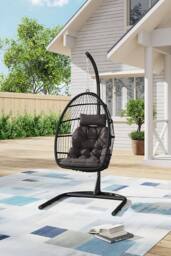 Living and Home Outdoor Hanging Egg-Shaped Chair in Black - Size: A