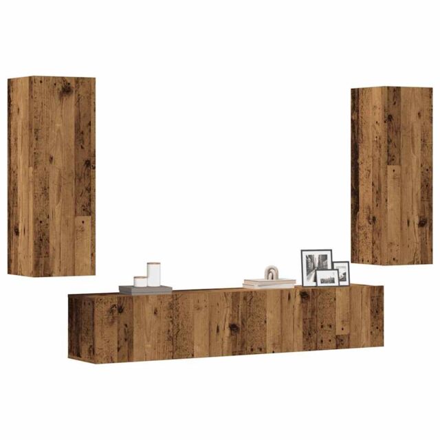 Berkfield Home Wall Mounted TV cabinets 4 pcs Old Wood Engineered Wood in Brown - image 1