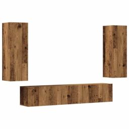 Berkfield Home Wall Mounted TV cabinets 4 pcs Old Wood Engineered Wood in Brown - thumbnail 2