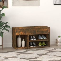 Berkfield Home Shoe Bench Smoked Oak 80x30x45 cm Engineered Wood in Brown - Size: 80 x 30 x 45 cm - thumbnail 4