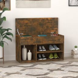 Berkfield Home Shoe Bench Smoked Oak 80x30x45 cm Engineered Wood in Brown - Size: 80 x 30 x 45 cm