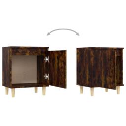 Berkfield Home Bed Cabinet with Solid Wood Legs Smoked Oak 40x30x50 cm in Brown - Size: 40 x 30 x 50 cm - thumbnail 5