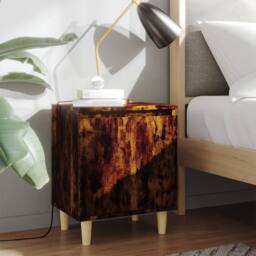 Berkfield Home Bed Cabinet with Solid Wood Legs Smoked Oak 40x30x50 cm in Brown - Size: 40 x 30 x 50 cm - thumbnail 2