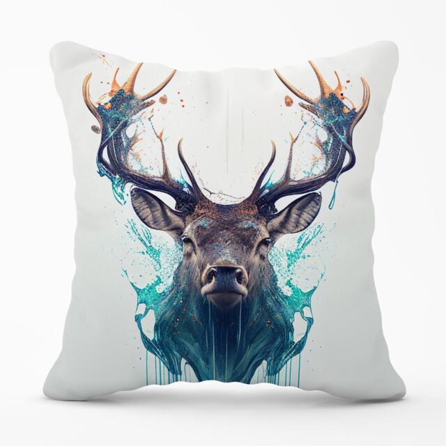 Warren Reed - Designer Stag Face Splashart Outdoor Cushion in White - Size: 60 cm x 60 cm - image 1
