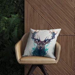 Warren Reed - Designer Stag Face Splashart Outdoor Cushion in White - Size: 60 cm x 60 cm - thumbnail 2