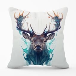 Warren Reed - Designer Stag Face Splashart Outdoor Cushion in White - Size: 60 cm x 60 cm - thumbnail 1