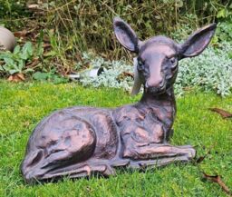 Inspirational Gifting Laying Fawn Garden Sculpture Deer Ornament in Bronze - thumbnail 5