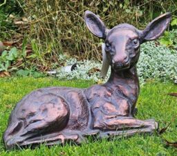 Inspirational Gifting Laying Fawn Garden Sculpture Deer Ornament in Bronze - thumbnail 2