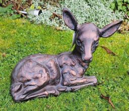 Inspirational Gifting Laying Fawn Garden Sculpture Deer Ornament in Bronze - thumbnail 4