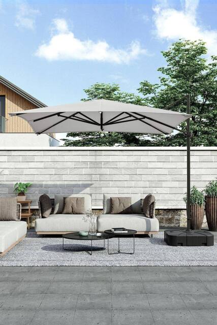 Garden Sanctuary Garden 3m x 3m Square Large Cantilever Parasol with Plastic Base in Light Grey - image 1