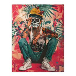 "Artery8 Day of the Dead Portrait Tattoos Street Art Mexican Wall Art Print in Red - Size: W18"" x H24""" - thumbnail 1