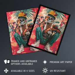 "Artery8 Day of the Dead Portrait Tattoos Street Art Mexican Wall Art Print in Red - Size: W18"" x H24""" - thumbnail 2