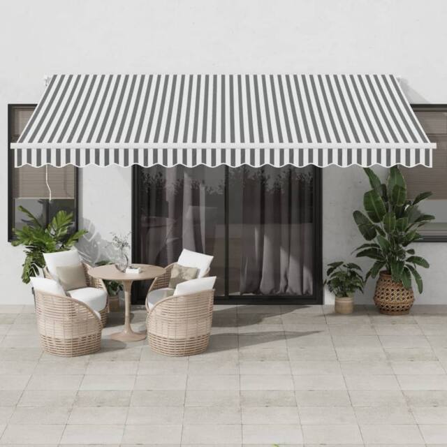 Berkfield Home Manual Retractable Awning with LED Anthracite&White 450x350 cm in Black - image 1