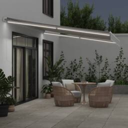 Berkfield Home Manual Retractable Awning with LED Anthracite&White 450x350 cm in Black - thumbnail 3
