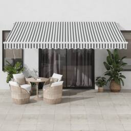 Berkfield Home Manual Retractable Awning with LED Anthracite&White 450x350 cm in Black - thumbnail 1