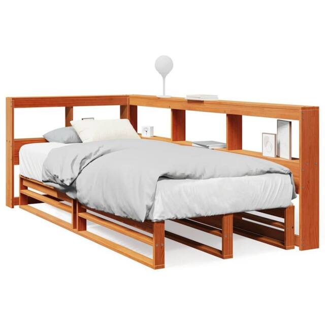 Berkfield Home Bookcase Bed without Mattress Wax Brown 90x200cm Solid Wood Pine - Size: 90x200 cm - image 1