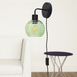 First Choice Lighting Toby - Black Plug in Wall Light with Betchley Green Ribbed Shade - thumbnail 4