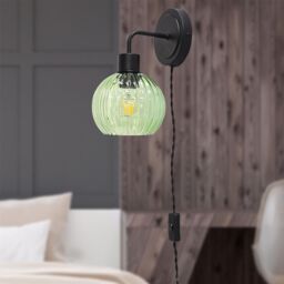 First Choice Lighting Toby - Black Plug in Wall Light with Betchley Green Ribbed Shade - thumbnail 3
