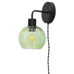 First Choice Lighting Toby - Black Plug in Wall Light with Betchley Green Ribbed Shade - thumbnail 2