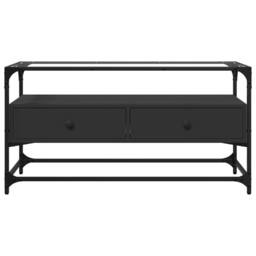 Berkfield Home TV Cabinet with Glass Top Black 98x35x51 cm Engineered Wood - Size: 98 x 35 x 51 cm - thumbnail 4