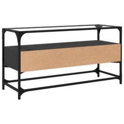 Berkfield Home TV Cabinet with Glass Top Black 98x35x51 cm Engineered Wood - Size: 98 x 35 x 51 cm - thumbnail 6