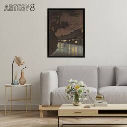 "Artery8 Hasui Rain At Maekawa Sochu Framed Canvas Japanese Wall Art Print in Brown - Size: W12"" x H16""" - thumbnail 3