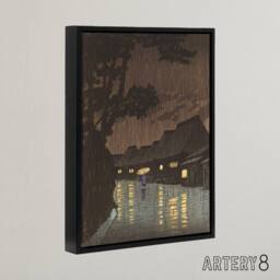 "Artery8 Hasui Rain At Maekawa Sochu Framed Canvas Japanese Wall Art Print in Brown - Size: W12"" x H16""" - thumbnail 2
