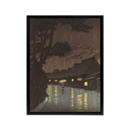 "Artery8 Hasui Rain At Maekawa Sochu Framed Canvas Japanese Wall Art Print in Brown - Size: W12"" x H16""" - thumbnail 1