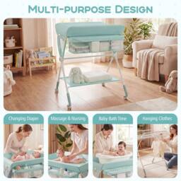 CASART Foldable Baby Diaper Changing Table Nursery Organizer w/Storage Basket in Green - thumbnail 4