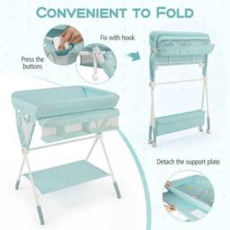CASART Foldable Baby Diaper Changing Table Nursery Organizer w/Storage Basket in Green - thumbnail 7