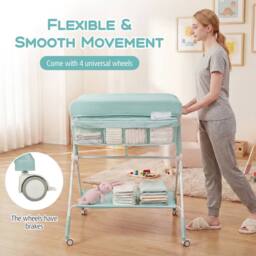 CASART Foldable Baby Diaper Changing Table Nursery Organizer w/Storage Basket in Green - thumbnail 8