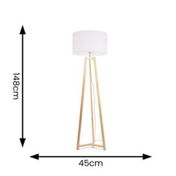 ValueLights Lottie Natural Wood Tripod Floor Lamp with Fabric Drum Shade & LED Bulb in White - thumbnail 4