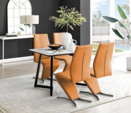 FurnitureboxUK Carson White Marble Effect Dining Table & 4 Willow Chairs in Mustard - thumbnail 1